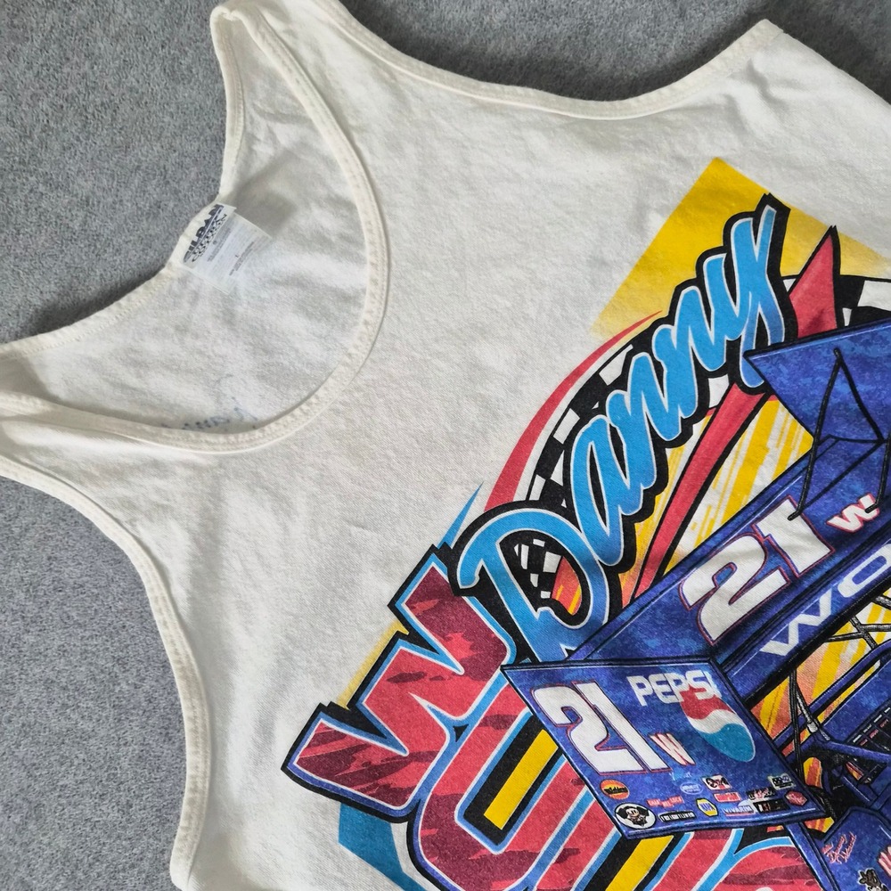 Gildan Danny Wood 21 Pepsi Racing Tank Top Mens Large White Sprint Car Signed
